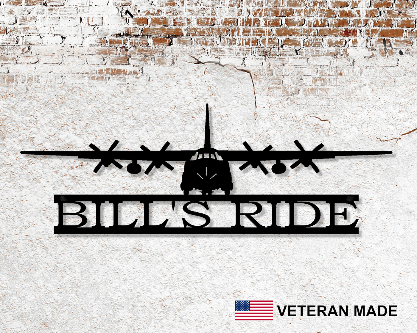 Personalized C-130 Hercules Aircraft Metal Sign - Madison Iron and Wood - Personalized sign - metal outdoor decor - Steel deocrations - american made products - veteran owned business products - fencing decorations - fencing supplies - custom wall decorations - personalized wall signs - steel - decorative post caps - steel post caps - metal post caps - brackets - structural brackets - home improvement - easter - easter decorations - easter gift - easter yard decor