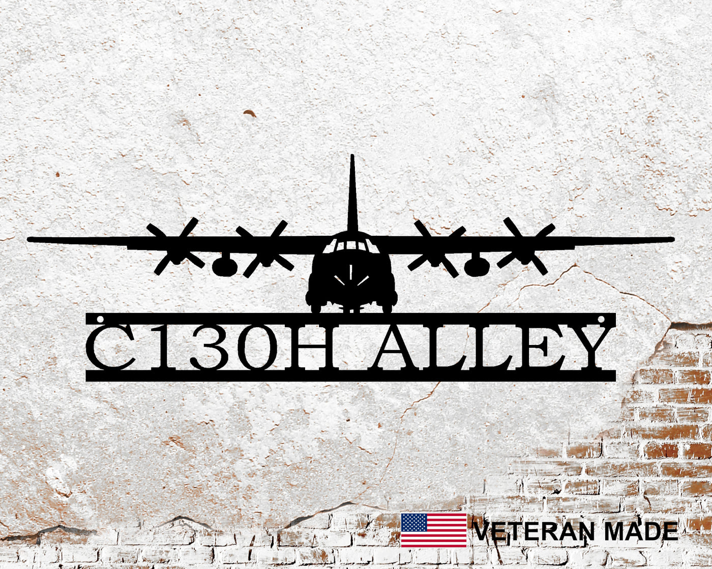 Personalized C-130 Hercules Aircraft Metal Sign - Madison Iron and Wood - Personalized sign - metal outdoor decor - Steel deocrations - american made products - veteran owned business products - fencing decorations - fencing supplies - custom wall decorations - personalized wall signs - steel - decorative post caps - steel post caps - metal post caps - brackets - structural brackets - home improvement - easter - easter decorations - easter gift - easter yard decor