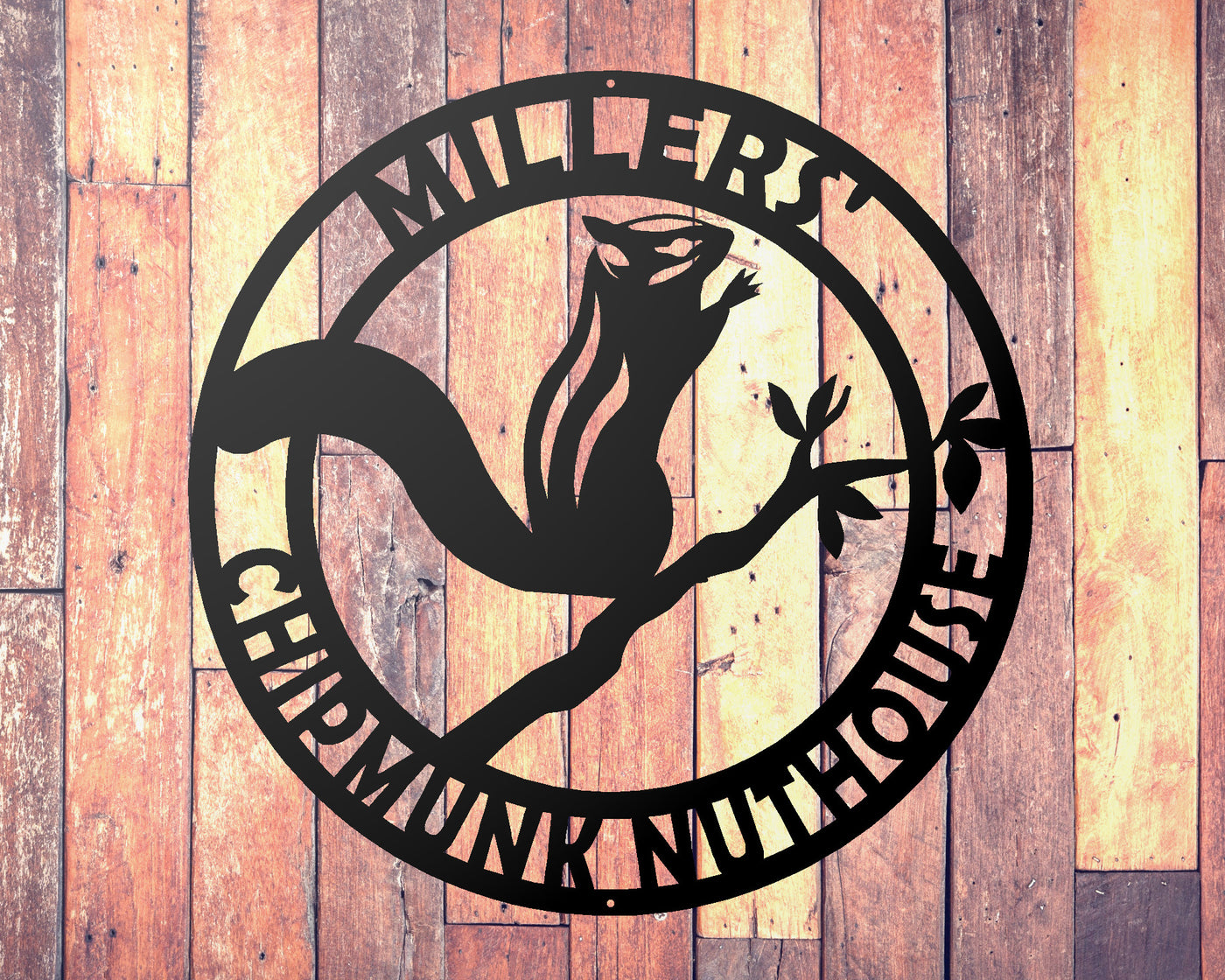 Personalized Chipmunk Metal Sign - Madison Iron and Wood - Personalized sign - metal outdoor decor - Steel deocrations - american made products - veteran owned business products - fencing decorations - fencing supplies - custom wall decorations - personalized wall signs - steel - decorative post caps - steel post caps - metal post caps - brackets - structural brackets - home improvement - easter - easter decorations - easter gift - easter yard decor