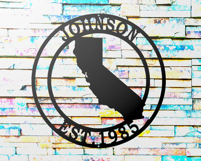 Personalized U.S. State, Round Metal Sign with Name and EST. Date - Madison Iron and Wood - Personalized sign - metal outdoor decor - Steel deocrations - american made products - veteran owned business products - fencing decorations - fencing supplies - custom wall decorations - personalized wall signs - steel - decorative post caps - steel post caps - metal post caps - brackets - structural brackets - home improvement - easter - easter decorations - easter gift - easter yard decor