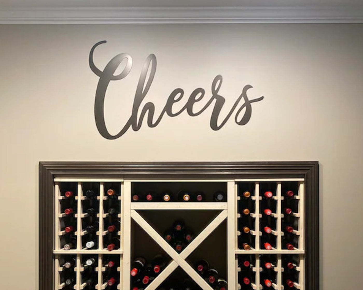 Cheers Metal Word Sign - Madison Iron and Wood - Wall Art - metal outdoor decor - Steel deocrations - american made products - veteran owned business products - fencing decorations - fencing supplies - custom wall decorations - personalized wall signs - steel - decorative post caps - steel post caps - metal post caps - brackets - structural brackets - home improvement - easter - easter decorations - easter gift - easter yard decor