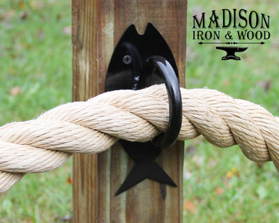 BUNDLE - 4x4 Rope Fence Kit, Fish Ring and Post Cap Pair - Madison Iron and Wood - Post Cap - metal outdoor decor - Steel deocrations - american made products - veteran owned business products - fencing decorations - fencing supplies - custom wall decorations - personalized wall signs - steel - decorative post caps - steel post caps - metal post caps - brackets - structural brackets - home improvement - easter - easter decorations - easter gift - easter yard decor