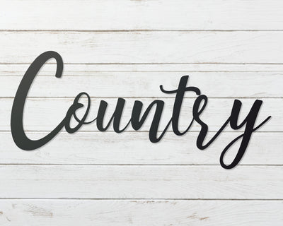 Country Metal Word Sign - Madison Iron and Wood - Wall Art - metal outdoor decor - Steel deocrations - american made products - veteran owned business products - fencing decorations - fencing supplies - custom wall decorations - personalized wall signs - steel - decorative post caps - steel post caps - metal post caps - brackets - structural brackets - home improvement - easter - easter decorations - easter gift - easter yard decor