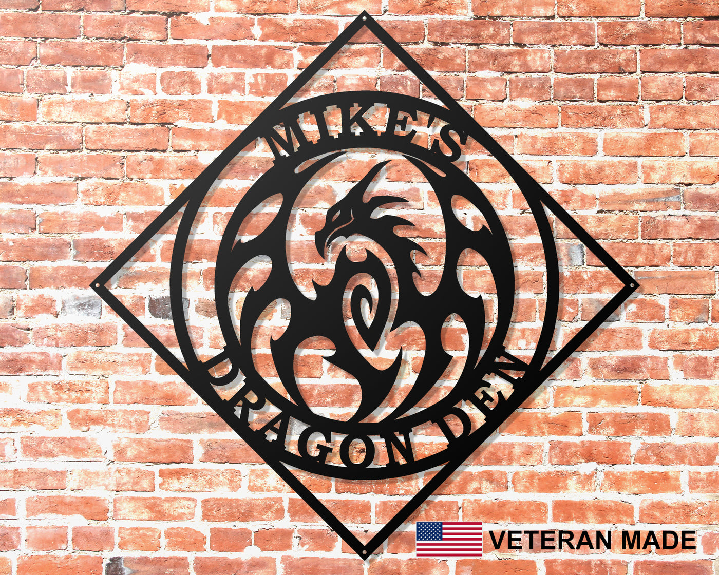 Personalized Dragon Metal Sign - Madison Iron and Wood - Personalized sign - metal outdoor decor - Steel deocrations - american made products - veteran owned business products - fencing decorations - fencing supplies - custom wall decorations - personalized wall signs - steel - decorative post caps - steel post caps - metal post caps - brackets - structural brackets - home improvement - easter - easter decorations - easter gift - easter yard decor
