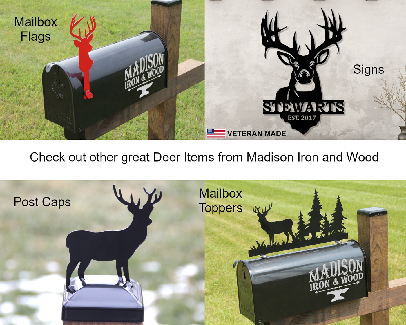 Personalized Deer in Woods Metal Sign - Madison Iron and Wood - Personalized sign - metal outdoor decor - Steel deocrations - american made products - veteran owned business products - fencing decorations - fencing supplies - custom wall decorations - personalized wall signs - steel - decorative post caps - steel post caps - metal post caps - brackets - structural brackets - home improvement - easter - easter decorations - easter gift - easter yard decor