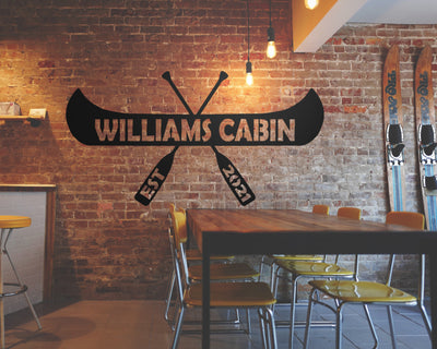 Personalized Canoe Metal Sign with Name and EST. Date - Madison Iron and Wood - Personalized sign - metal outdoor decor - Steel deocrations - american made products - veteran owned business products - fencing decorations - fencing supplies - custom wall decorations - personalized wall signs - steel - decorative post caps - steel post caps - metal post caps - brackets - structural brackets - home improvement - easter - easter decorations - easter gift - easter yard decor
