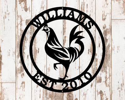 Personalized Rooster Metal Sign - Madison Iron and Wood - Personalized sign - metal outdoor decor - Steel deocrations - american made products - veteran owned business products - fencing decorations - fencing supplies - custom wall decorations - personalized wall signs - steel - decorative post caps - steel post caps - metal post caps - brackets - structural brackets - home improvement - easter - easter decorations - easter gift - easter yard decor