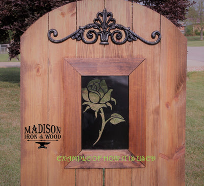 Palm Tree Steel Window Insert for Wood Gate - Madison Iron and Wood - Gate Window - metal outdoor decor - Steel deocrations - american made products - veteran owned business products - fencing decorations - fencing supplies - custom wall decorations - personalized wall signs - steel - decorative post caps - steel post caps - metal post caps - brackets - structural brackets - home improvement - easter - easter decorations - easter gift - easter yard decor