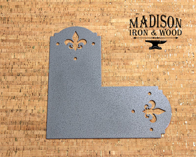 Crowned Fleur De Lis 6x6 Brackets - Madison Iron and Wood - Brackets - metal outdoor decor - Steel deocrations - american made products - veteran owned business products - fencing decorations - fencing supplies - custom wall decorations - personalized wall signs - steel - decorative post caps - steel post caps - metal post caps - brackets - structural brackets - home improvement - easter - easter decorations - easter gift - easter yard decor