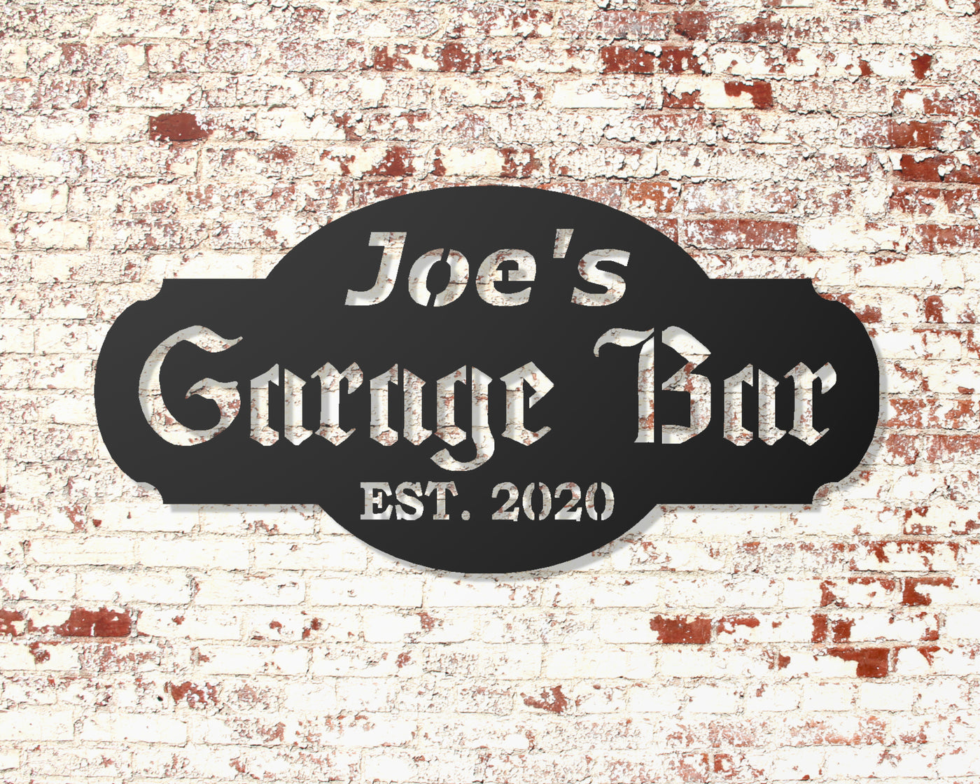 Personalized Garage Bar Metal Sign with Name and EST. Date - Madison Iron and Wood - Personalized sign - metal outdoor decor - Steel deocrations - american made products - veteran owned business products - fencing decorations - fencing supplies - custom wall decorations - personalized wall signs - steel - decorative post caps - steel post caps - metal post caps - brackets - structural brackets - home improvement - easter - easter decorations - easter gift - easter yard decor