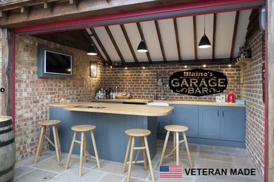 Personalized Garage Bar Metal Sign with Name - Madison Iron and Wood - Personalized sign - metal outdoor decor - Steel deocrations - american made products - veteran owned business products - fencing decorations - fencing supplies - custom wall decorations - personalized wall signs - steel - decorative post caps - steel post caps - metal post caps - brackets - structural brackets - home improvement - easter - easter decorations - easter gift - easter yard decor