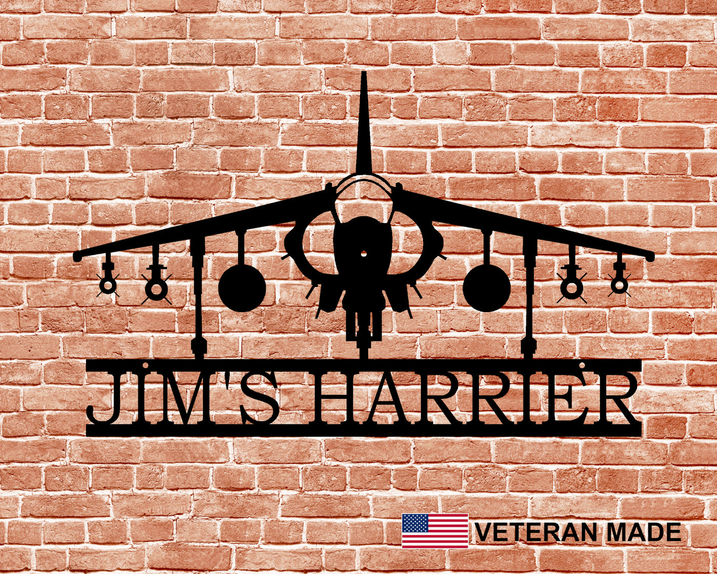 Personalized AV-8 Harrier Aircraft Metal Sign - Madison Iron and Wood - Personalized sign - metal outdoor decor - Steel deocrations - american made products - veteran owned business products - fencing decorations - fencing supplies - custom wall decorations - personalized wall signs - steel - decorative post caps - steel post caps - metal post caps - brackets - structural brackets - home improvement - easter - easter decorations - easter gift - easter yard decor