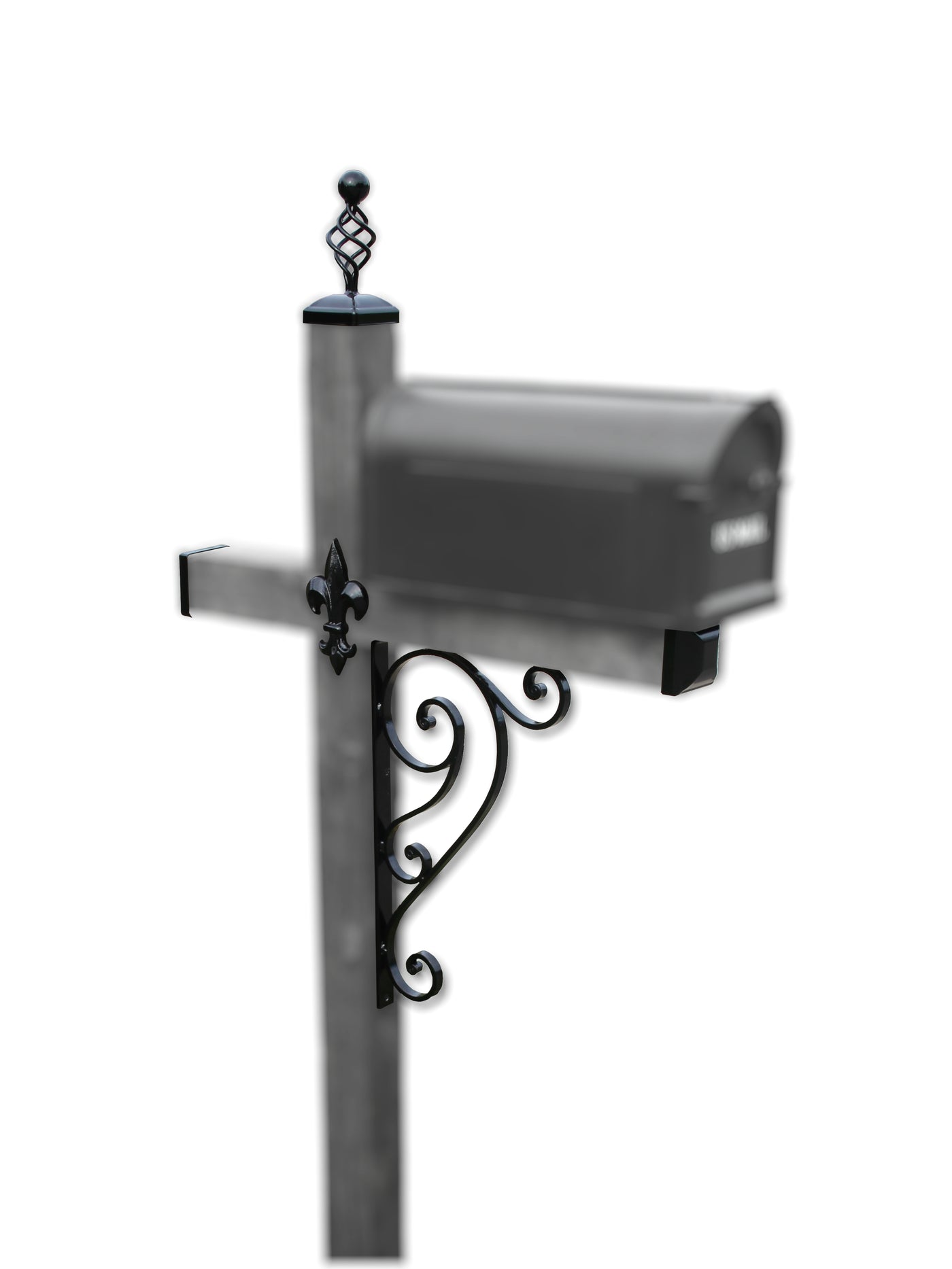 Scrolled Wrought Iron Mailbox Post Dress Up Kit - Madison Iron and Wood - Mailbox Post Decor - metal outdoor decor - Steel deocrations - american made products - veteran owned business products - fencing decorations - fencing supplies - custom wall decorations - personalized wall signs - steel - decorative post caps - steel post caps - metal post caps - brackets - structural brackets - home improvement - easter - easter decorations - easter gift - easter yard decor