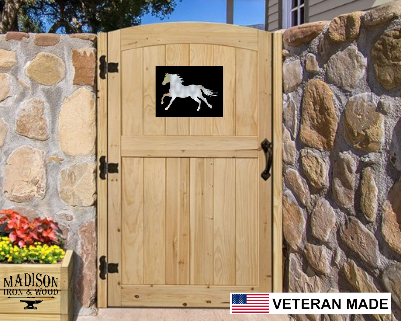 Horse Gate Window Insert - Madison Iron and Wood - Gate Window - metal outdoor decor - Steel deocrations - american made products - veteran owned business products - fencing decorations - fencing supplies - custom wall decorations - personalized wall signs - steel - decorative post caps - steel post caps - metal post caps - brackets - structural brackets - home improvement - easter - easter decorations - easter gift - easter yard decor