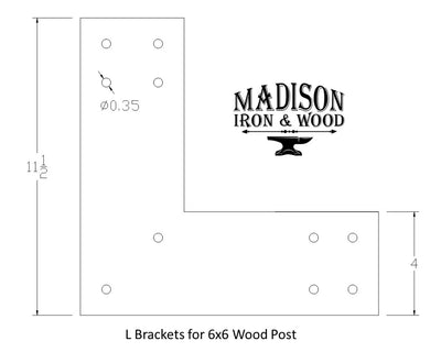 Brackets for 6x6 Dimensional Lumber - Madison Iron and Wood - Brackets - metal outdoor decor - Steel deocrations - american made products - veteran owned business products - fencing decorations - fencing supplies - custom wall decorations - personalized wall signs - steel - decorative post caps - steel post caps - metal post caps - brackets - structural brackets - home improvement - easter - easter decorations - easter gift - easter yard decor
