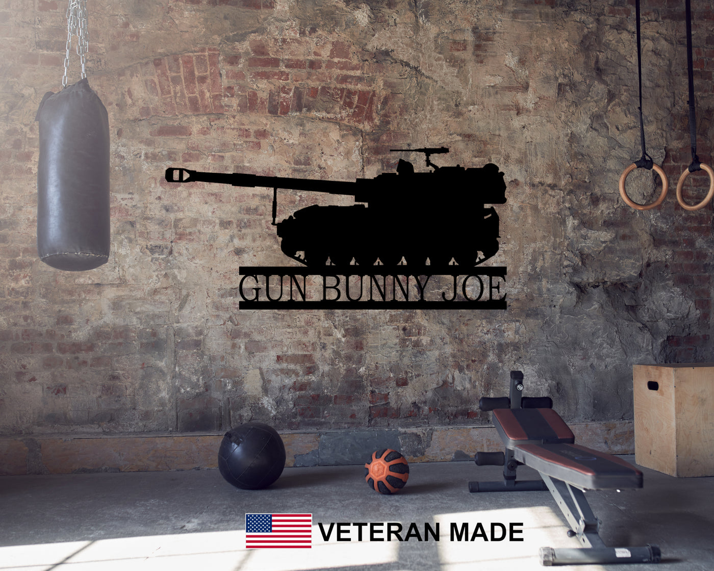Personalized M109 Howitzer Tank Metal Sign - Madison Iron and Wood - Personalized sign - metal outdoor decor - Steel deocrations - american made products - veteran owned business products - fencing decorations - fencing supplies - custom wall decorations - personalized wall signs - steel - decorative post caps - steel post caps - metal post caps - brackets - structural brackets - home improvement - easter - easter decorations - easter gift - easter yard decor