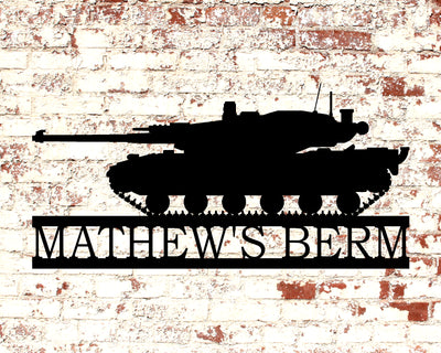 Personalized M1 A1/2 Abrams Tank Metal Sign - Madison Iron and Wood - Personalized sign - metal outdoor decor - Steel deocrations - american made products - veteran owned business products - fencing decorations - fencing supplies - custom wall decorations - personalized wall signs - steel - decorative post caps - steel post caps - metal post caps - brackets - structural brackets - home improvement - easter - easter decorations - easter gift - easter yard decor