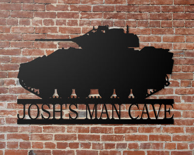 Personalized M3 Bradley Tank Metal Sign - Madison Iron and Wood - Personalized sign - metal outdoor decor - Steel deocrations - american made products - veteran owned business products - fencing decorations - fencing supplies - custom wall decorations - personalized wall signs - steel - decorative post caps - steel post caps - metal post caps - brackets - structural brackets - home improvement - easter - easter decorations - easter gift - easter yard decor