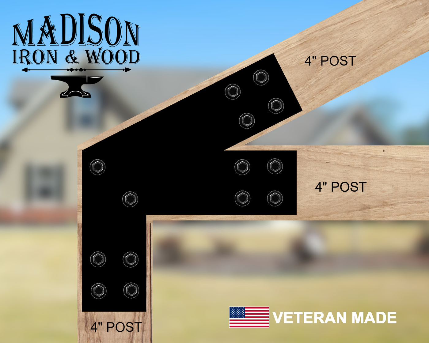 4 Inch Heel Bracket with Vertical Support Leg - Madison Iron and Wood - Brackets - metal outdoor decor - Steel deocrations - american made products - veteran owned business products - fencing decorations - fencing supplies - custom wall decorations - personalized wall signs - steel - decorative post caps - steel post caps - metal post caps - brackets - structural brackets - home improvement - easter - easter decorations - easter gift - easter yard decor
