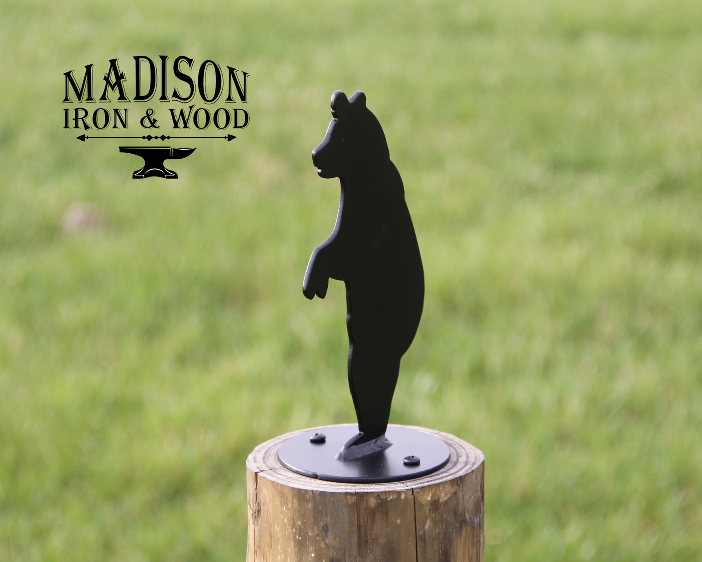 Bear Post Top For Round Wood Fence Post - Madison Iron and Wood - Post Cap - metal outdoor decor - Steel deocrations - american made products - veteran owned business products - fencing decorations - fencing supplies - custom wall decorations - personalized wall signs - steel - decorative post caps - steel post caps - metal post caps - brackets - structural brackets - home improvement - easter - easter decorations - easter gift - easter yard decor
