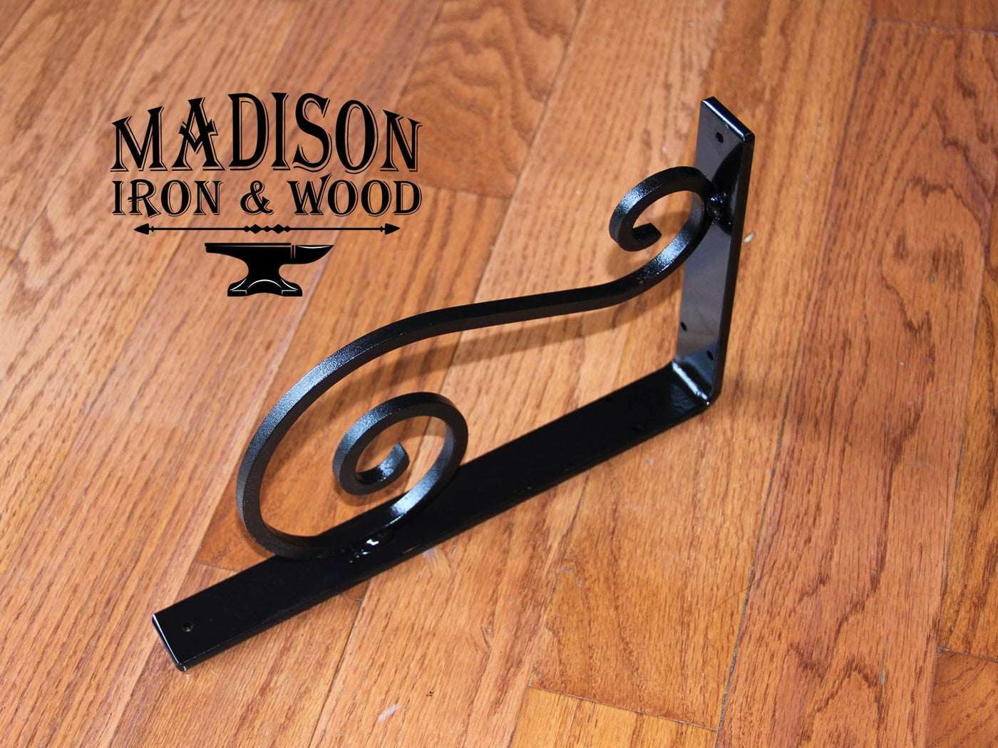 Heavy Duty Decorative S Scrolled Shelf Bracket, Forged Angle Bracket - Madison Iron and Wood - Shelf Brackets - metal outdoor decor - Steel deocrations - american made products - veteran owned business products - fencing decorations - fencing supplies - custom wall decorations - personalized wall signs - steel - decorative post caps - steel post caps - metal post caps - brackets - structural brackets - home improvement - easter - easter decorations - easter gift - easter yard decor