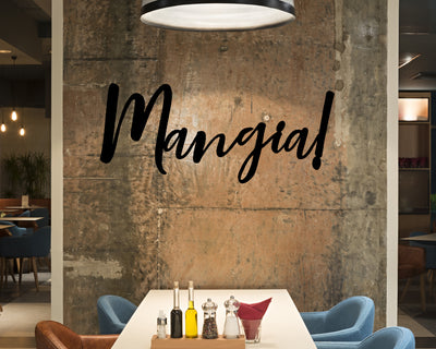 Mangia! Metal Word Sign - Madison Iron and Wood - Wall Art - metal outdoor decor - Steel deocrations - american made products - veteran owned business products - fencing decorations - fencing supplies - custom wall decorations - personalized wall signs - steel - decorative post caps - steel post caps - metal post caps - brackets - structural brackets - home improvement - easter - easter decorations - easter gift - easter yard decor
