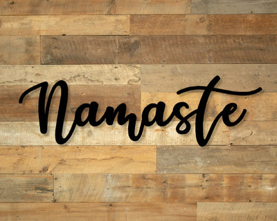 Nameste Metal Word Sign - Madison Iron and Wood - Wall Art - metal outdoor decor - Steel deocrations - american made products - veteran owned business products - fencing decorations - fencing supplies - custom wall decorations - personalized wall signs - steel - decorative post caps - steel post caps - metal post caps - brackets - structural brackets - home improvement - easter - easter decorations - easter gift - easter yard decor