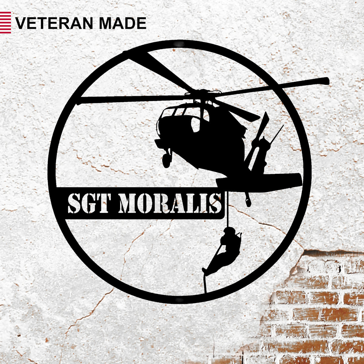 Black Hawk UH-60 Rappelling Soldier Round Personalized Metal Sign with ...