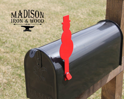 Snowman Mailbox Flag - Madison Iron and Wood - Mailbox Post Decor - metal outdoor decor - Steel deocrations - american made products - veteran owned business products - fencing decorations - fencing supplies - custom wall decorations - personalized wall signs - steel - decorative post caps - steel post caps - metal post caps - brackets - structural brackets - home improvement - easter - easter decorations - easter gift - easter yard decor