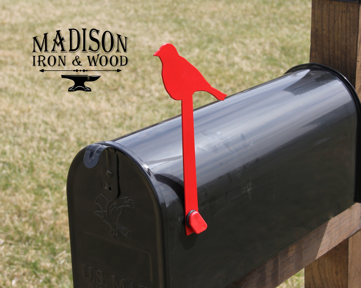 Bird Mailbox Flag - Madison Iron and Wood - Mailbox Post Decor - metal outdoor decor - Steel deocrations - american made products - veteran owned business products - fencing decorations - fencing supplies - custom wall decorations - personalized wall signs - steel - decorative post caps - steel post caps - metal post caps - brackets - structural brackets - home improvement - easter - easter decorations - easter gift - easter yard decor