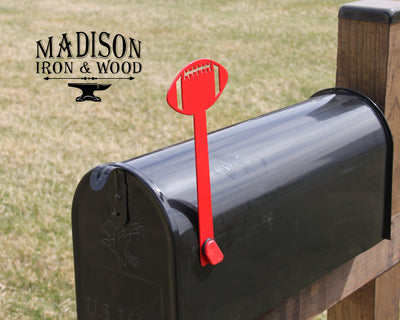 Football Mailbox Flag - Madison Iron and Wood - Mailbox Post Decor - metal outdoor decor - Steel deocrations - american made products - veteran owned business products - fencing decorations - fencing supplies - custom wall decorations - personalized wall signs - steel - decorative post caps - steel post caps - metal post caps - brackets - structural brackets - home improvement - easter - easter decorations - easter gift - easter yard decor