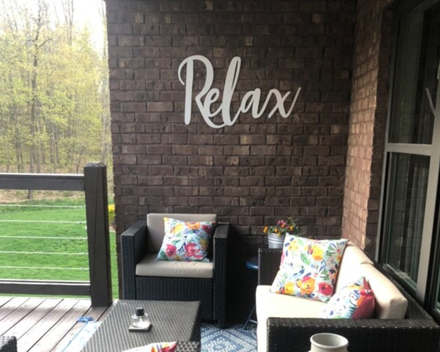 Relax Metal Word Sign - Madison Iron and Wood - Wall Art - metal outdoor decor - Steel deocrations - american made products - veteran owned business products - fencing decorations - fencing supplies - custom wall decorations - personalized wall signs - steel - decorative post caps - steel post caps - metal post caps - brackets - structural brackets - home improvement - easter - easter decorations - easter gift - easter yard decor