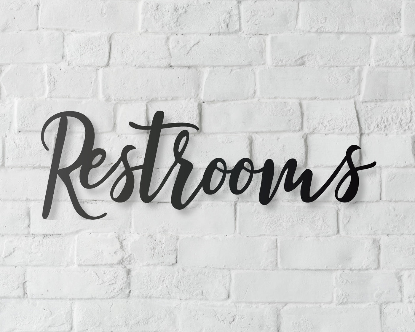 Restroom or Restrooms Sign Metal Word Sign - Madison Iron and Wood - Wall Art - metal outdoor decor - Steel deocrations - american made products - veteran owned business products - fencing decorations - fencing supplies - custom wall decorations - personalized wall signs - steel - decorative post caps - steel post caps - metal post caps - brackets - structural brackets - home improvement - easter - easter decorations - easter gift - easter yard decor