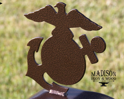 4x4 Marine Logo Post Cap - Madison Iron and Wood - Post Cap - metal outdoor decor - Steel deocrations - american made products - veteran owned business products - fencing decorations - fencing supplies - custom wall decorations - personalized wall signs - steel - decorative post caps - steel post caps - metal post caps - brackets - structural brackets - home improvement - easter - easter decorations - easter gift - easter yard decor