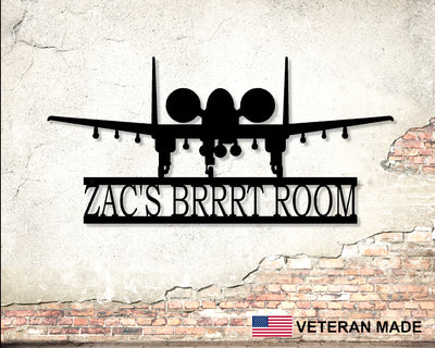 Personalized A-10 Warthog Aircraft Metal Sign - Madison Iron and Wood - Personalized sign - metal outdoor decor - Steel deocrations - american made products - veteran owned business products - fencing decorations - fencing supplies - custom wall decorations - personalized wall signs - steel - decorative post caps - steel post caps - metal post caps - brackets - structural brackets - home improvement - easter - easter decorations - easter gift - easter yard decor