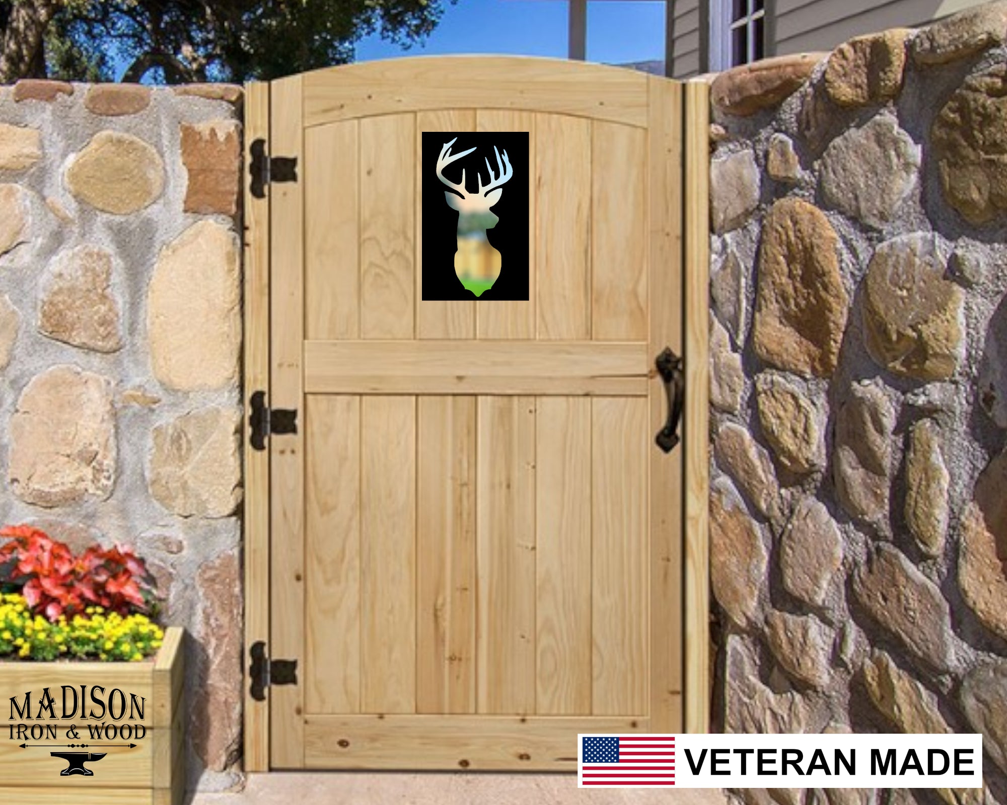 Deer Head Steel Window Insert for Wood Gate | Madison Iron and Wood