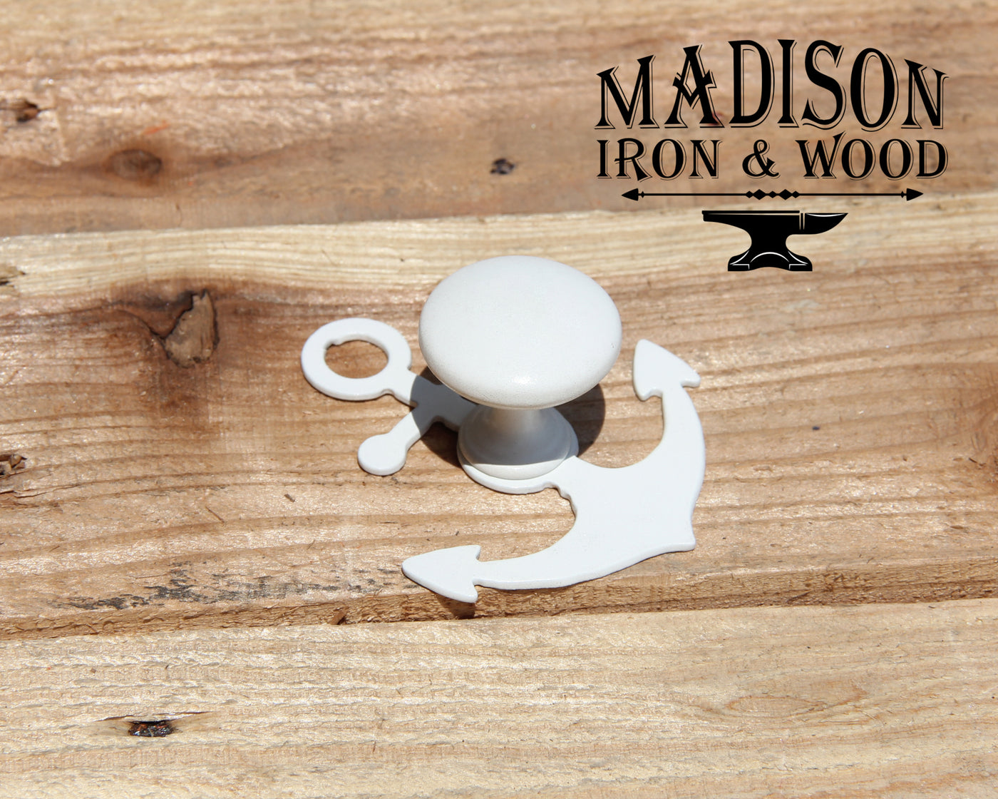 Anchor Cabinet Doorknob Decoration - Madison Iron and Wood - Door Handle Decoration - metal outdoor decor - Steel deocrations - american made products - veteran owned business products - fencing decorations - fencing supplies - custom wall decorations - personalized wall signs - steel - decorative post caps - steel post caps - metal post caps - brackets - structural brackets - home improvement - easter - easter decorations - easter gift - easter yard decor