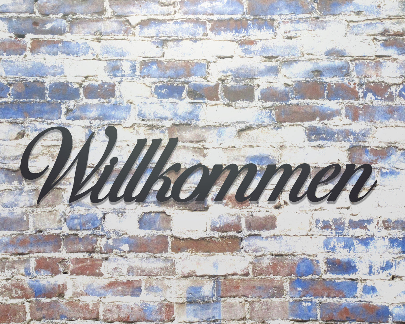 Willkommen Metal Word Sign - Madison Iron and Wood - Wall Art - metal outdoor decor - Steel deocrations - american made products - veteran owned business products - fencing decorations - fencing supplies - custom wall decorations - personalized wall signs - steel - decorative post caps - steel post caps - metal post caps - brackets - structural brackets - home improvement - easter - easter decorations - easter gift - easter yard decor