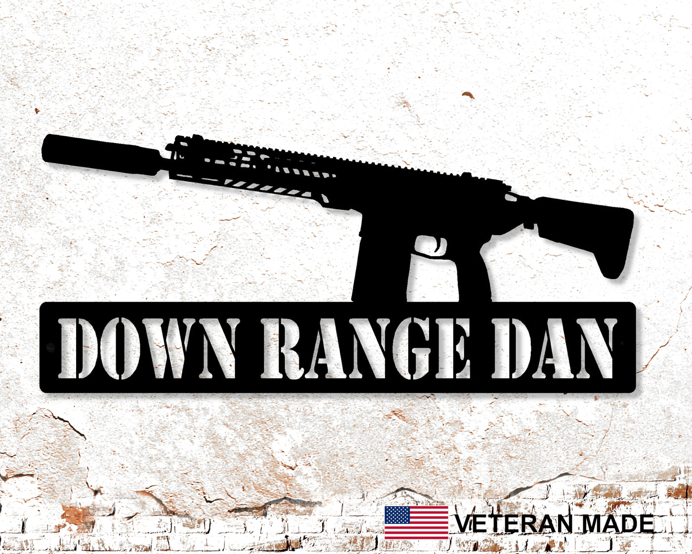 Personalized XM5 Rifle Metal Sign - Madison Iron and Wood - Personalized sign - metal outdoor decor - Steel deocrations - american made products - veteran owned business products - fencing decorations - fencing supplies - custom wall decorations - personalized wall signs - steel - decorative post caps - steel post caps - metal post caps - brackets - structural brackets - home improvement - easter - easter decorations - easter gift - easter yard decor