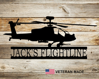 Personalized AH-64 Apache Helicopter Metal Sign - Madison Iron and Wood - Personalized sign - metal outdoor decor - Steel deocrations - american made products - veteran owned business products - fencing decorations - fencing supplies - custom wall decorations - personalized wall signs - steel - decorative post caps - steel post caps - metal post caps - brackets - structural brackets - home improvement - easter - easter decorations - easter gift - easter yard decor