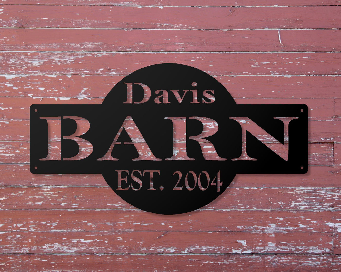 Personalized Barn Metal Sign with Name and EST. Date - Madison Iron and Wood - Personalized sign - metal outdoor decor - Steel deocrations - american made products - veteran owned business products - fencing decorations - fencing supplies - custom wall decorations - personalized wall signs - steel - decorative post caps - steel post caps - metal post caps - brackets - structural brackets - home improvement - easter - easter decorations - easter gift - easter yard decor