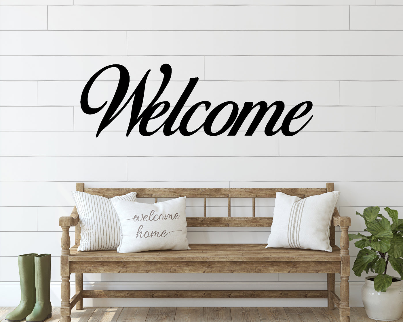 Welcome Metal Word Sign - Madison Iron and Wood - Wall Art - metal outdoor decor - Steel deocrations - american made products - veteran owned business products - fencing decorations - fencing supplies - custom wall decorations - personalized wall signs - steel - decorative post caps - steel post caps - metal post caps - brackets - structural brackets - home improvement - easter - easter decorations - easter gift - easter yard decor