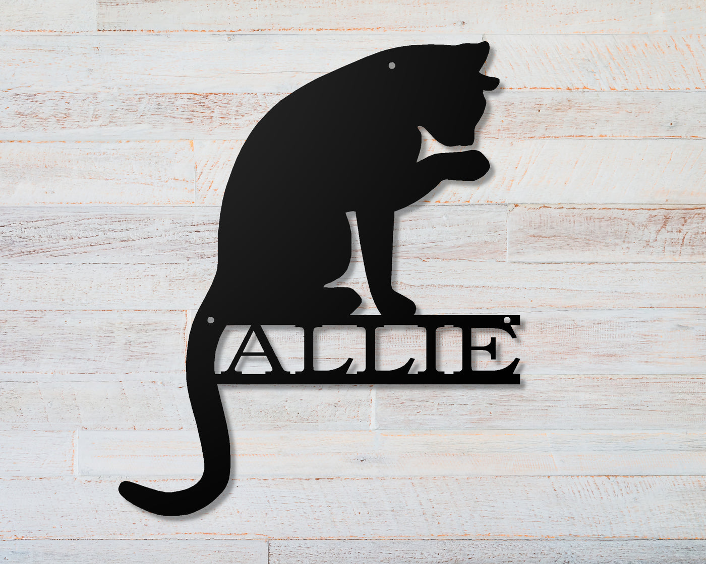 Personalized Cat Metal Sign - Madison Iron and Wood - Personalized sign - metal outdoor decor - Steel deocrations - american made products - veteran owned business products - fencing decorations - fencing supplies - custom wall decorations - personalized wall signs - steel - decorative post caps - steel post caps - metal post caps - brackets - structural brackets - home improvement - easter - easter decorations - easter gift - easter yard decor