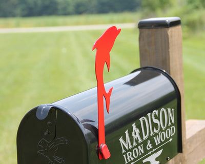 Dolphin Mailbox Flag - Madison Iron and Wood - Mailbox Post Decor - metal outdoor decor - Steel deocrations - american made products - veteran owned business products - fencing decorations - fencing supplies - custom wall decorations - personalized wall signs - steel - decorative post caps - steel post caps - metal post caps - brackets - structural brackets - home improvement - easter - easter decorations - easter gift - easter yard decor