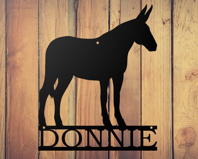 Personalized Donkey Metal Sign - Madison Iron and Wood - Personalized sign - metal outdoor decor - Steel deocrations - american made products - veteran owned business products - fencing decorations - fencing supplies - custom wall decorations - personalized wall signs - steel - decorative post caps - steel post caps - metal post caps - brackets - structural brackets - home improvement - easter - easter decorations - easter gift - easter yard decor