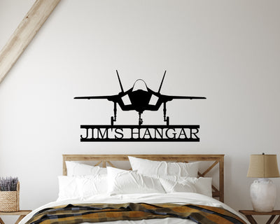 Personalized F-35 Fighter Jet Metal Sign - Madison Iron and Wood - Personalized sign - metal outdoor decor - Steel deocrations - american made products - veteran owned business products - fencing decorations - fencing supplies - custom wall decorations - personalized wall signs - steel - decorative post caps - steel post caps - metal post caps - brackets - structural brackets - home improvement - easter - easter decorations - easter gift - easter yard decor