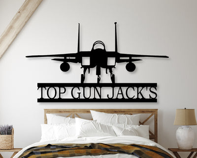 Personalized F-15 Fighter Jet Metal Sign - Madison Iron and Wood - Personalized sign - metal outdoor decor - Steel deocrations - american made products - veteran owned business products - fencing decorations - fencing supplies - custom wall decorations - personalized wall signs - steel - decorative post caps - steel post caps - metal post caps - brackets - structural brackets - home improvement - easter - easter decorations - easter gift - easter yard decor