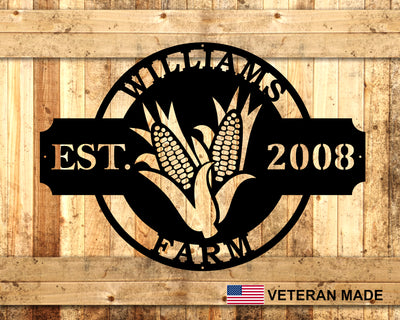 Personalized Corn Stalk Metal Sign with Name and Established Date - Madison Iron and Wood - Personalized sign - metal outdoor decor - Steel deocrations - american made products - veteran owned business products - fencing decorations - fencing supplies - custom wall decorations - personalized wall signs - steel - decorative post caps - steel post caps - metal post caps - brackets - structural brackets - home improvement - easter - easter decorations - easter gift - easter yard decor