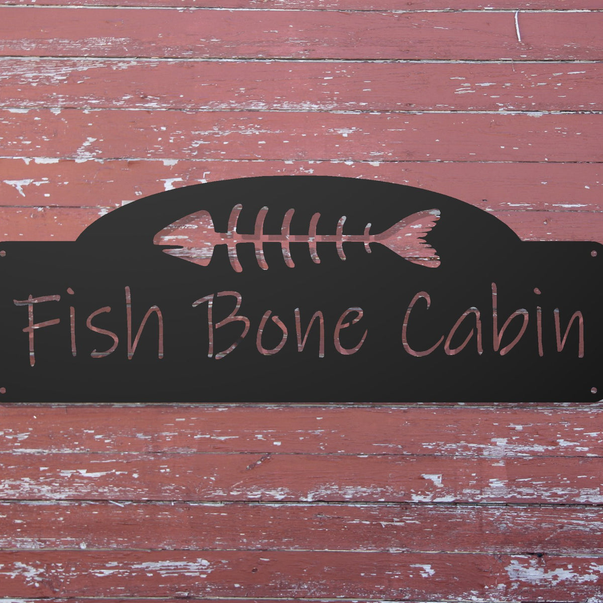 Fish Bone Cabin Personalized Metal Sign | Madison Iron and Wood