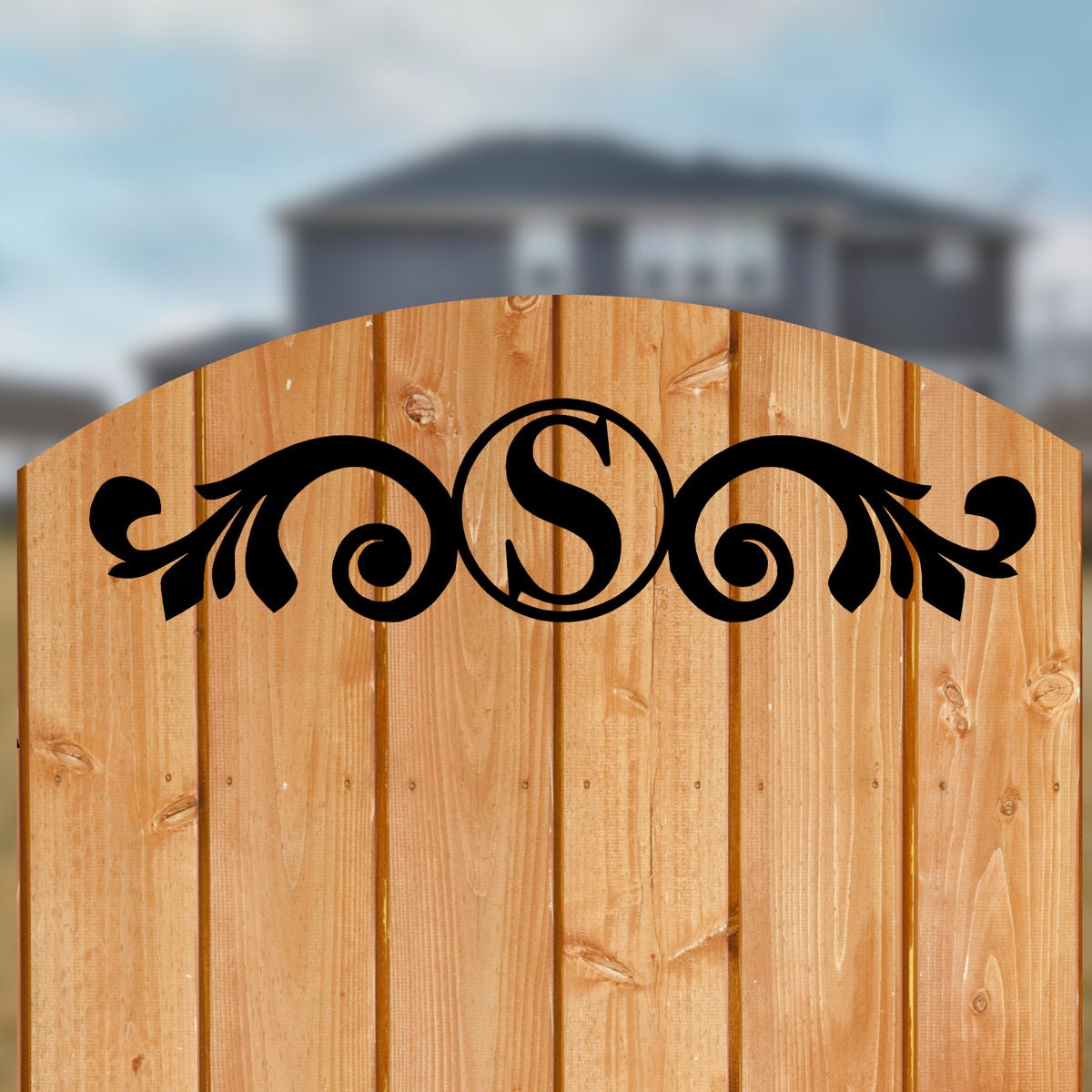 Monogram Scroll Gate Valance for Wood Gates | Madison Iron and Wood